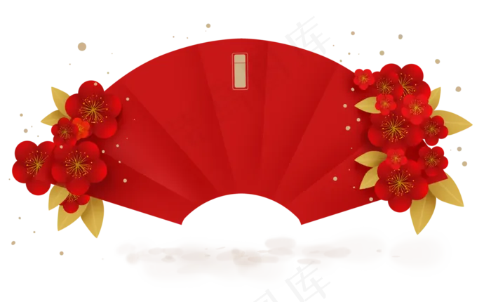 农历新年红梅折扇立体文字框,免抠元素(4740*2910px)psd模版下载