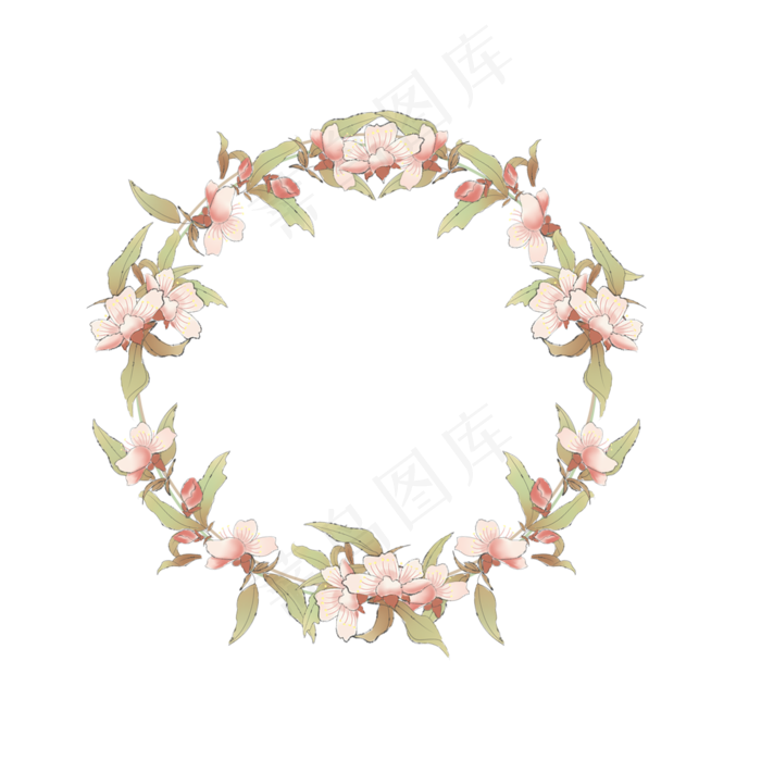 手绘小清新相框卡通桃花花环(2000*2000px 300 dpi )psd模版下载
