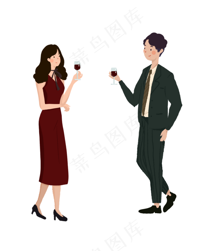 年会红色卡通插画人物psd,免抠元素