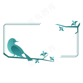 小鸟与花蓝色渐变边框