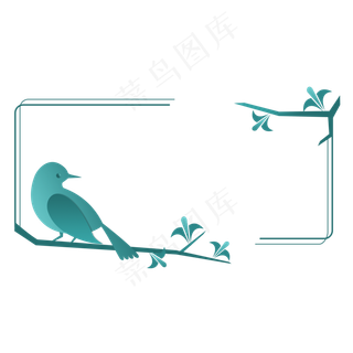 小鸟与花蓝色渐变边框