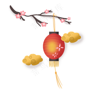 春节装饰灯笼祥云梅花新年鼠年,免抠元素
