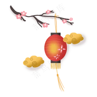 春节装饰灯笼祥云梅花新年鼠年,免抠元素