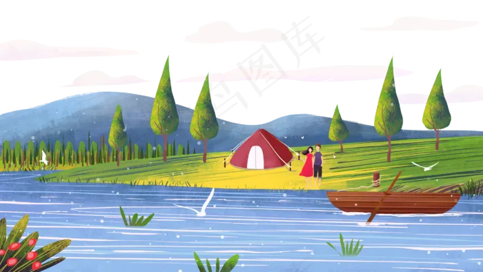 夏日小暑野外露营风景(2880X1620(DPI:300))psd模版下载