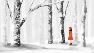 油画风冬天风景手绘