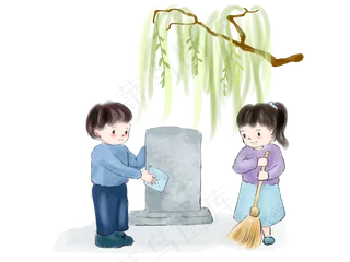 清明节水彩祭祖扫墓