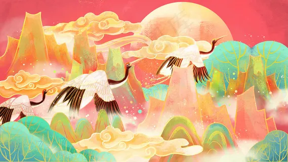 粉色中国风手绘插画