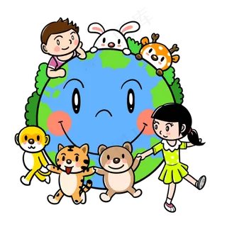 卡通世界地球日和小动物保护地球,免抠元素