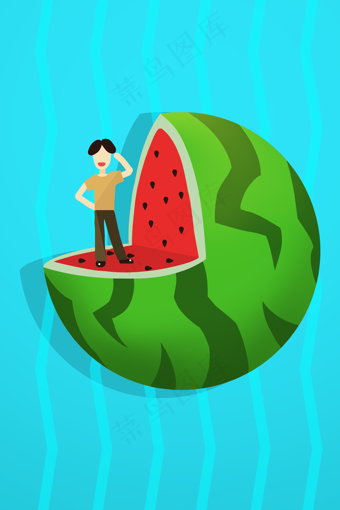 创意水果扁平化西瓜(3545X5315(DPI:300))psd模版下载