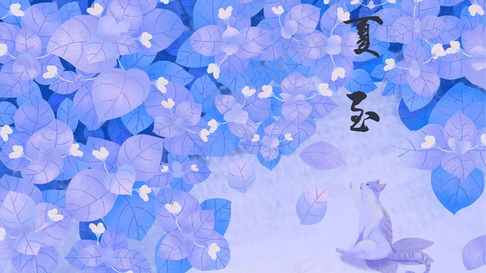 夏至紫色肌理花海中的猫(2880*1620px 300 dpi )psd模版下载