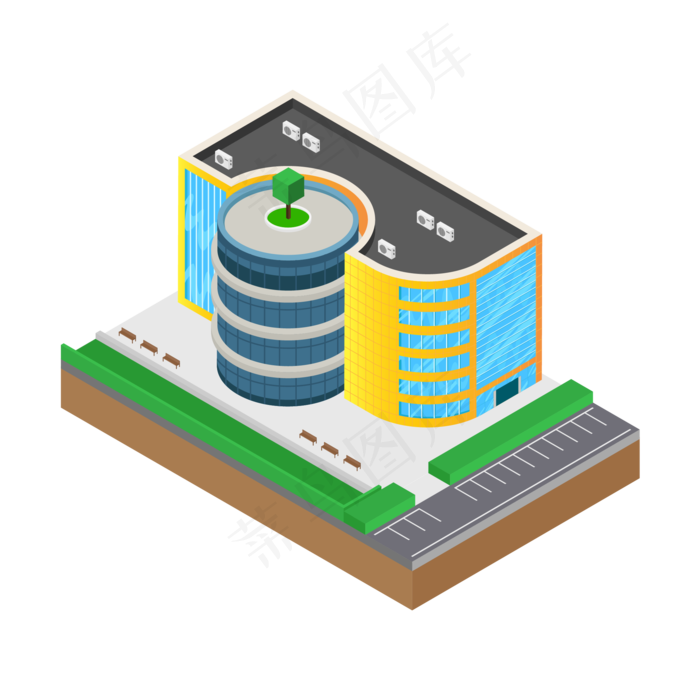 2D楼顶停车场建筑物矢量图片,免抠元素