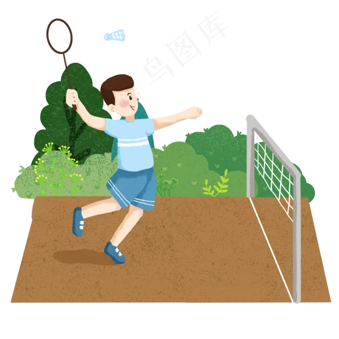 卡通手绘运动打羽毛球,免抠元素(2000*2000px 300 dpi )psd模版下载