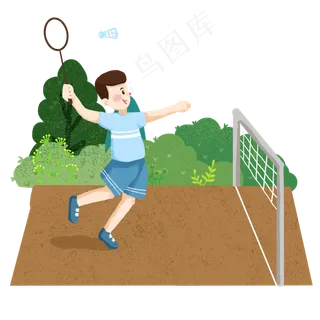 卡通手绘运动打羽毛球,免抠元素