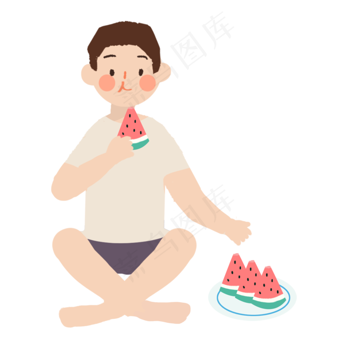 夏季吃西瓜的男生