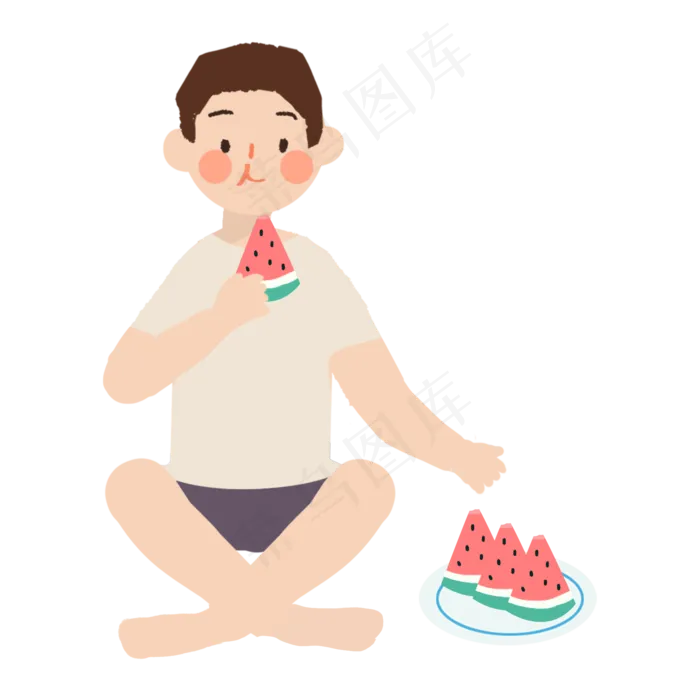 夏季吃西瓜的男生(2000X2000(DPI:300))psd模版下载