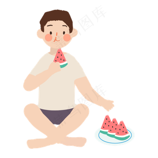 夏季吃西瓜的男生