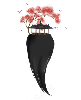 古风桃树亭子墨迹文字框