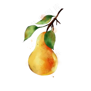 夏日夏天水果梨子水彩风免扣电商