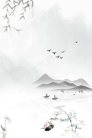 水墨春季河水春景