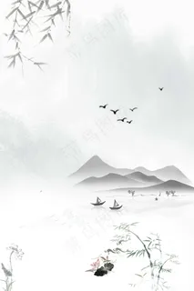 水墨春季河水春景 水墨春季河水春景