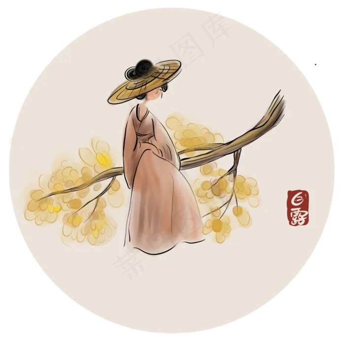 水墨秋天树木和古人,免抠元素(2000*2000px 300 dpi )psd模版下载