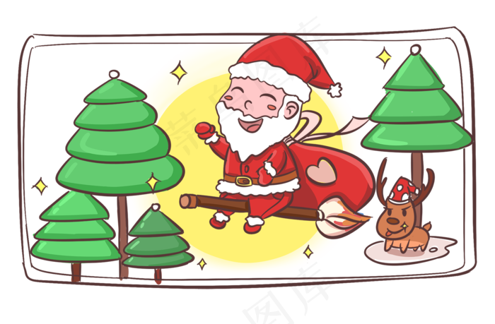 圣诞节平安夜主题卡通插画,免抠元素