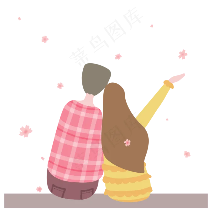 坐着看樱花人物赏花情侣背影(2000X2000(DPI:300))psd模版下载