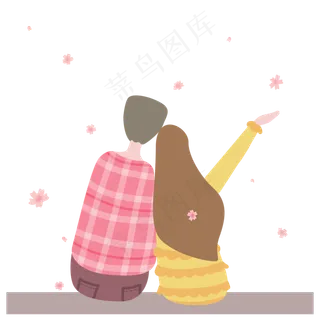 坐着看樱花人物赏花情侣背影