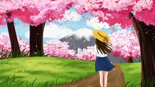 春天春季樱花春景花海女孩旅游粉色唯美