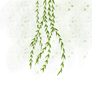绿色春天柳树柳叶手绘装饰