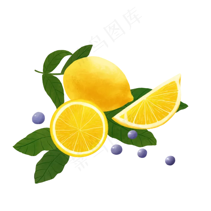 水果鲜果柠檬PNG夏日蓝莓酸(3000X3000(DPI:300))psd模版下载
