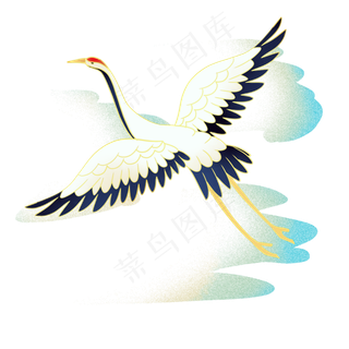 祥云渐变仙鹤国风,免抠元素