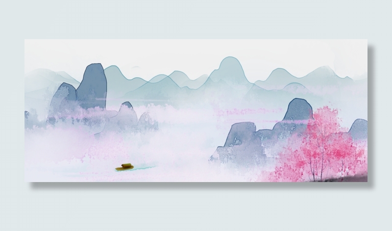 重峦楚江中国风水墨山水PNG素材,免抠元素