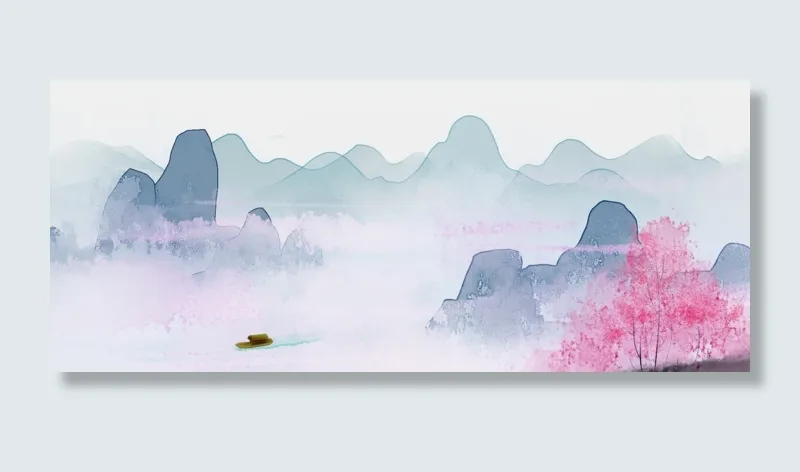 重峦楚江中国风水墨山水PNG素材,免抠元素(1920*800px)psd模版下载