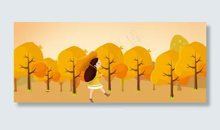 秋天森林中的小女孩风景