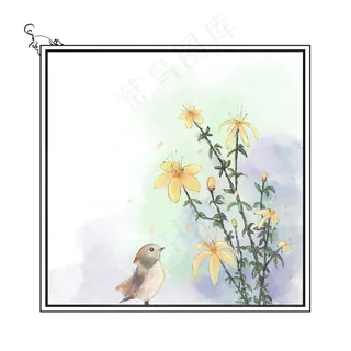 连翘黄花中国风花鸟边框花卉植物,免抠元素