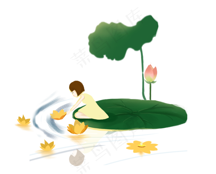 处暑荷塘主题小清新插画