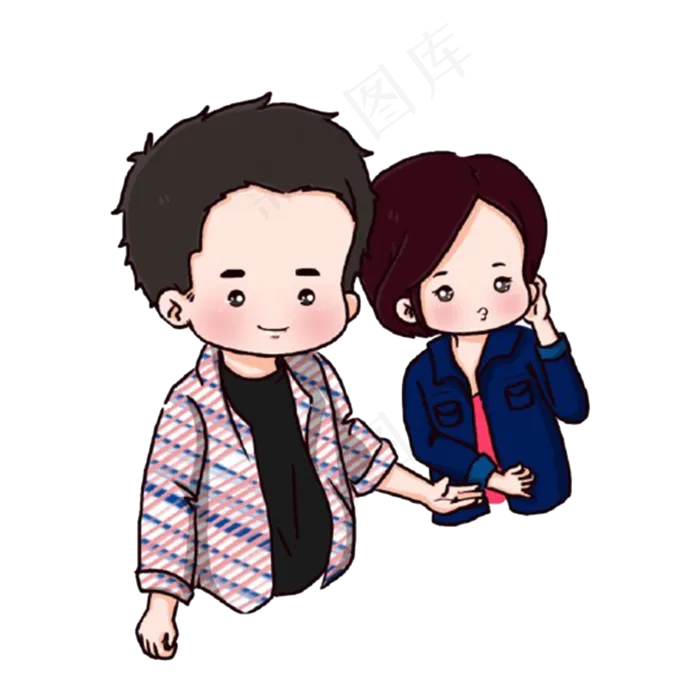 情人节手绘可爱男女情侣(2250*2250px 300 dpi )psd模版下载