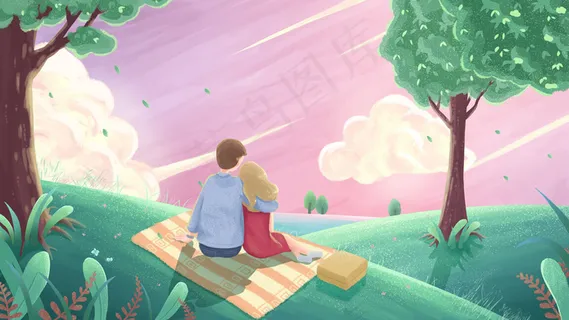 春天扁平5.1出游野餐情侣配图 春天扁平5.1出游野餐情侣配图