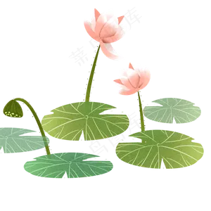 手绘小清新水彩荷花透明底免抠