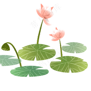 手绘小清新水彩荷花透明底免抠