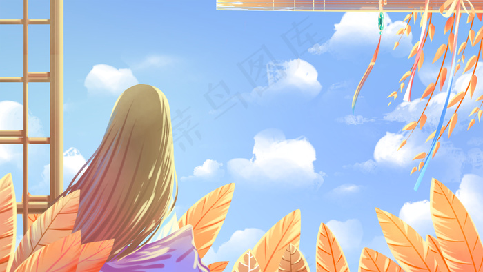 橙色唯美卡通治愈小清新立秋秋季节气配图