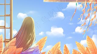 橙色唯美卡通治愈小清新立秋秋季节气配图