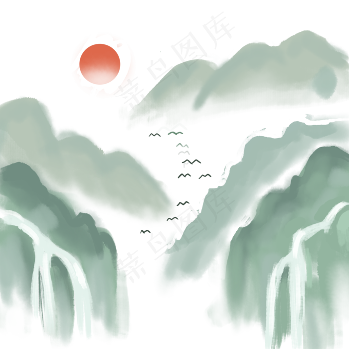 中国风水墨风格古风古典山水矢量