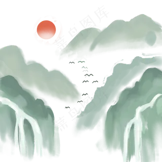 中国风水墨风格古风古典山水矢量