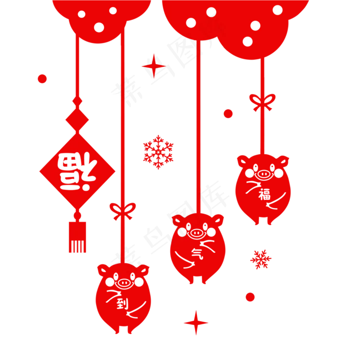 2019年新年春节剪纸猪贴纸窗花免,免抠元素(2500*2500px)psd模版下载