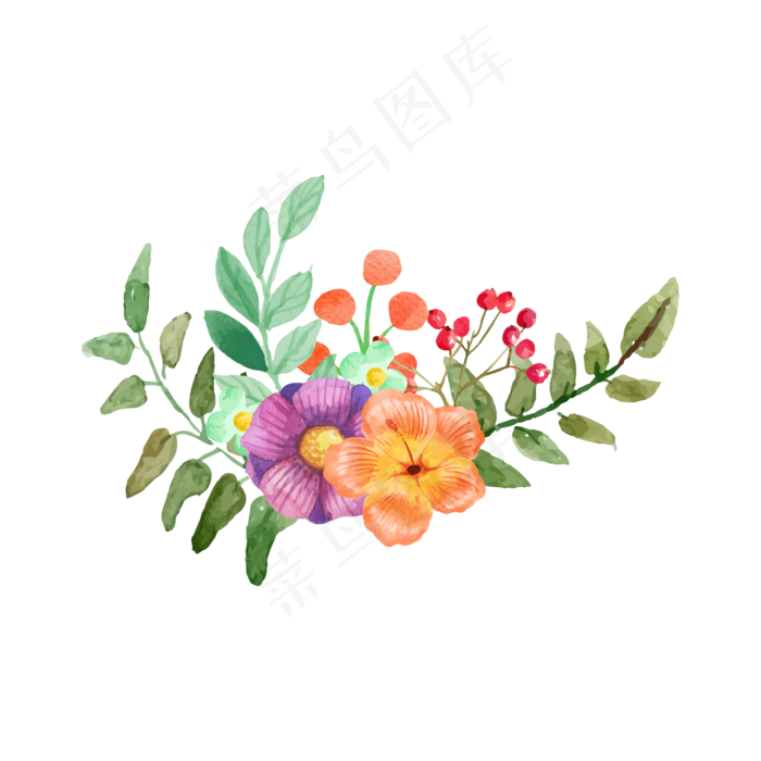 矢量手绘水彩花朵
