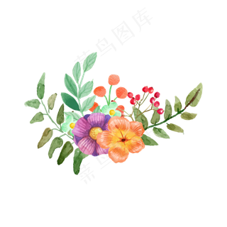 矢量手绘水彩花朵