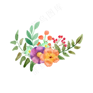 矢量手绘水彩花朵