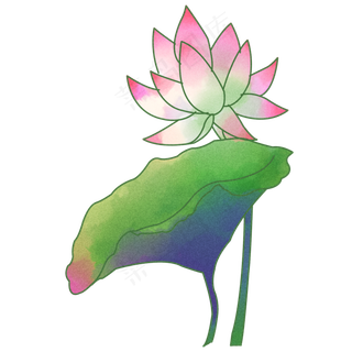 2019年水墨水彩荷花荷叶卡通